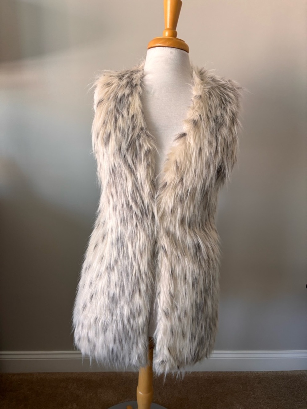 Faux Fur Long Vest - Cream Taupe